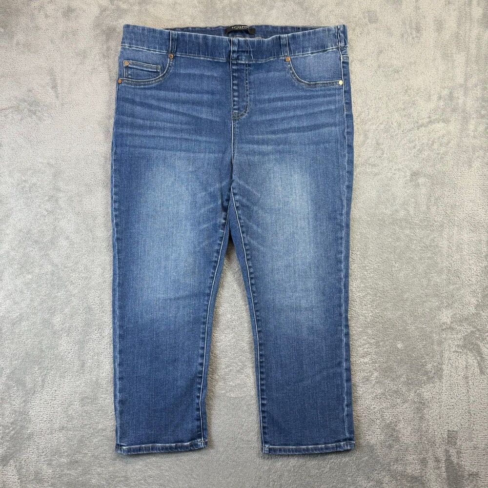 Liverpool Jegging Womens 20W Blue Medium Wash Stretchy Waistband Whiskered Pants